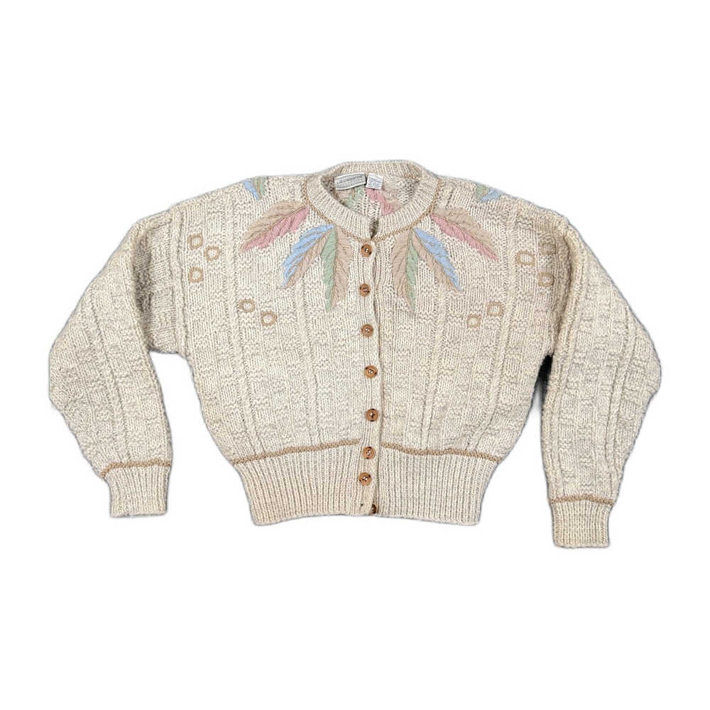 Vintage Liz Claiborne Collection Hand Knitted Wool Cardigan Sweater Pastel L
